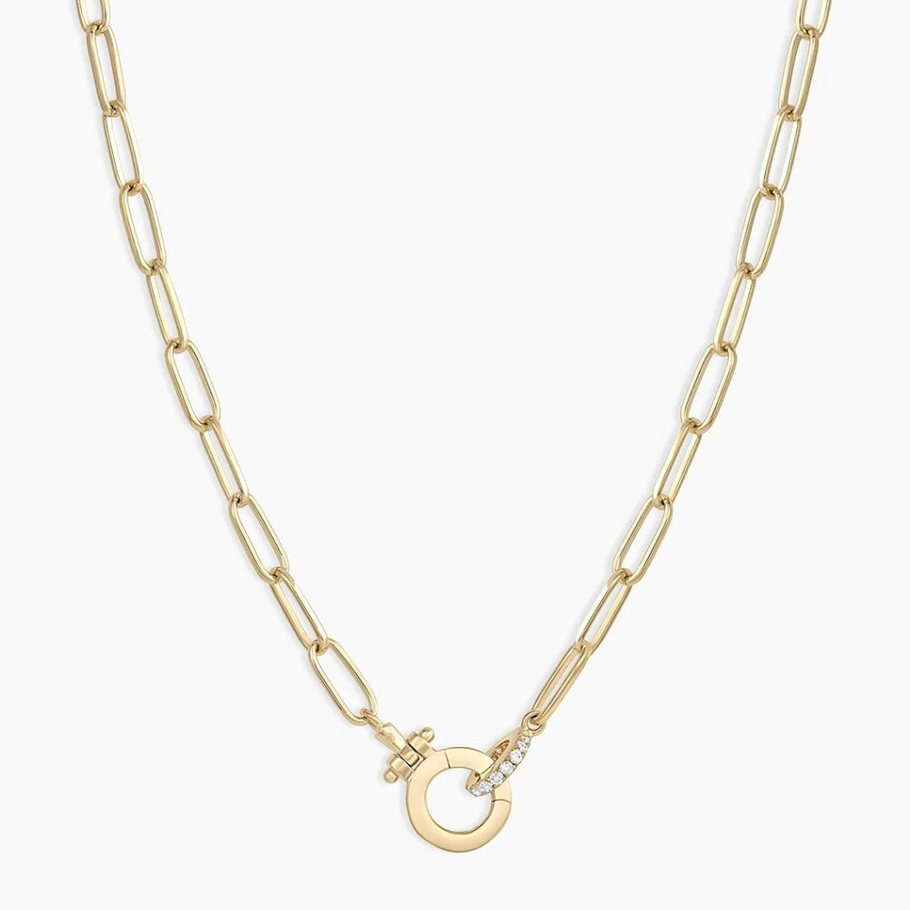 Gorjana 14k Gold Paperclip Chain Necklace with Diamond Pavé Toggle